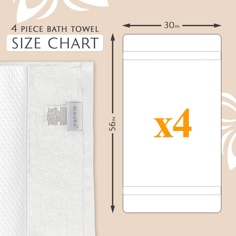 MAURA White Extra Large Turkish Cotton Luxury Bath Towels Set of 4. Ultra-Soft, Thick & Plush Towels for Bathroom - Pure White - Image 3